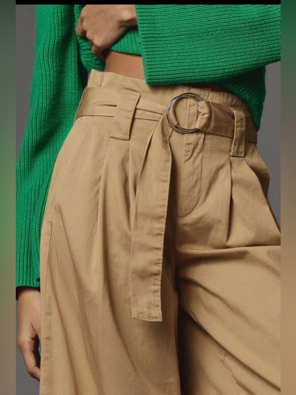 NWT Anthropologie Maeve High-Rise Belted Culottes Wide Leg Pants Khaki - Picture 5 of 8
